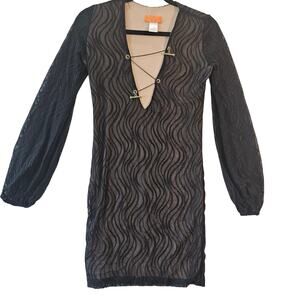 Sauce Handmade Laguna Beach Black Bodycon Dress Lace Small Y2K Glam Whimsygoth